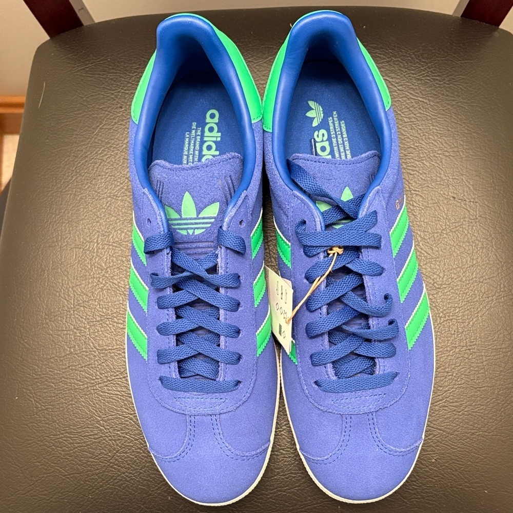 New Men’s Adidas Gazelle Royal Blue with Green Stripes Sneakers Shoes Size 8 1/2 - Picture 5 of 7
